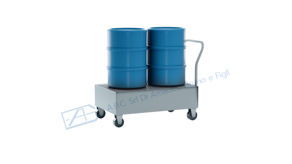 Carrello portafusti olio con vasca di contenimento in acciaio large con ruote