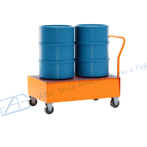 Carrello portafusti olio con vasca di contenimento in acciaio large con ruote