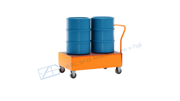 Carrello portafusti olio con vasca di contenimento in acciaio large con ruote