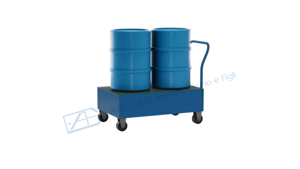 Carrello portafusti olio con vasca di contenimento in acciaio large con ruote
