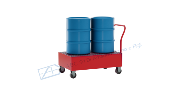 Carrello portafusti olio con vasca di contenimento in acciaio large con ruote