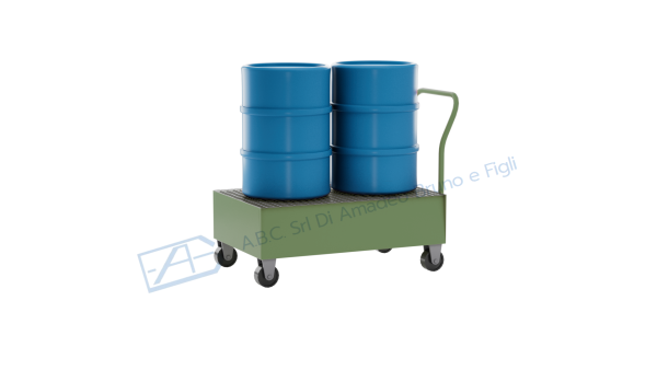 Carrello portafusti olio con vasca di contenimento in acciaio large con ruote